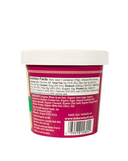 Bob's Red Mill Organic Oat Cup, Fruit & Seed, 1 cup (Pack of 12)- Non GMO, Whole Grain, Kosher