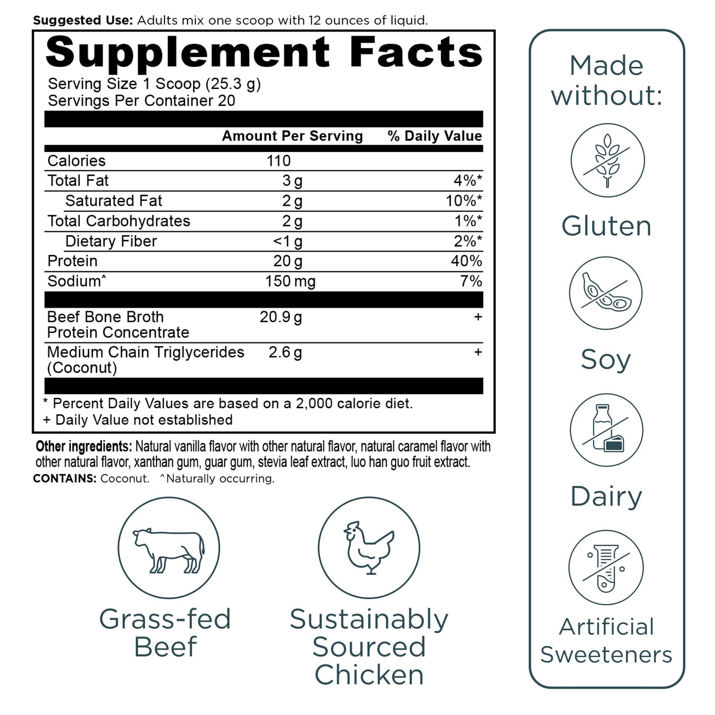 Ancient Nutrition Grass Fed, Cage Free, Bone Broth Protein Powder, 20g Protein, Hydrolyzed Collagen Peptides, Keto & Paleo Friendly, Supports Joint, Gut Health, Vanilla, 20 Servings
