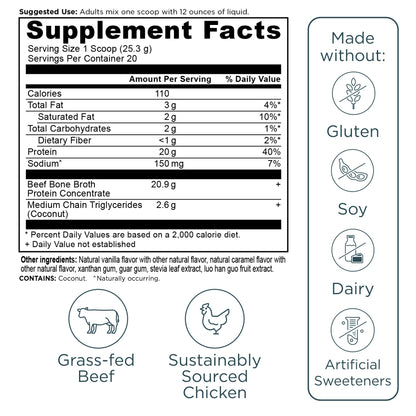 Ancient Nutrition Grass Fed, Cage Free, Bone Broth Protein Powder, 20g Protein, Hydrolyzed Collagen Peptides, Keto & Paleo Friendly, Supports Joint, Gut Health, Vanilla, 20 Servings