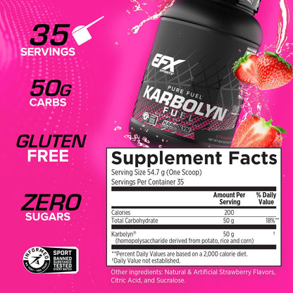 EFX Sports Karbolyn Fuel | Fast-Absorbing Carbohydrate Powder | Carb Load, Sustained Energy, Quick Recovery | Stimulant Free | 39 Servings (Neutral)