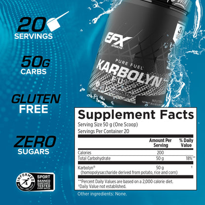 EFX Sports Karbolyn Fuel | Fast-Absorbing Carbohydrate Powder | Carb Load, Sustained Energy, Quick Recovery | Stimulant Free | 39 Servings (Neutral)
