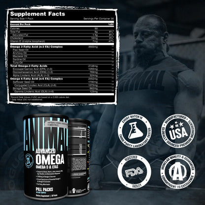 Animal Advanced Omega Essential Fatty Acids - High Potency 3500mg Omega 3 & Omega 6 Supplement with EPA, DHA, ALA, CLA, GLA for Heart, Brain, Joint, Skin, Eye, Metabolism, Immune Health - 30 Day Pack
