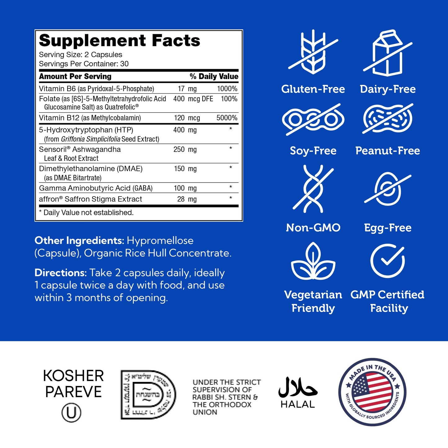 Zahler Mastermind, Comprehensive Mood Formula, Supports Mood Relaxation and Mental Balance, Certified Kosher, 60 Capsules