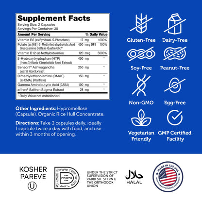 Zahler Mastermind, Comprehensive Mood Formula, Supports Mood Relaxation and Mental Balance, Certified Kosher, 60 Capsules