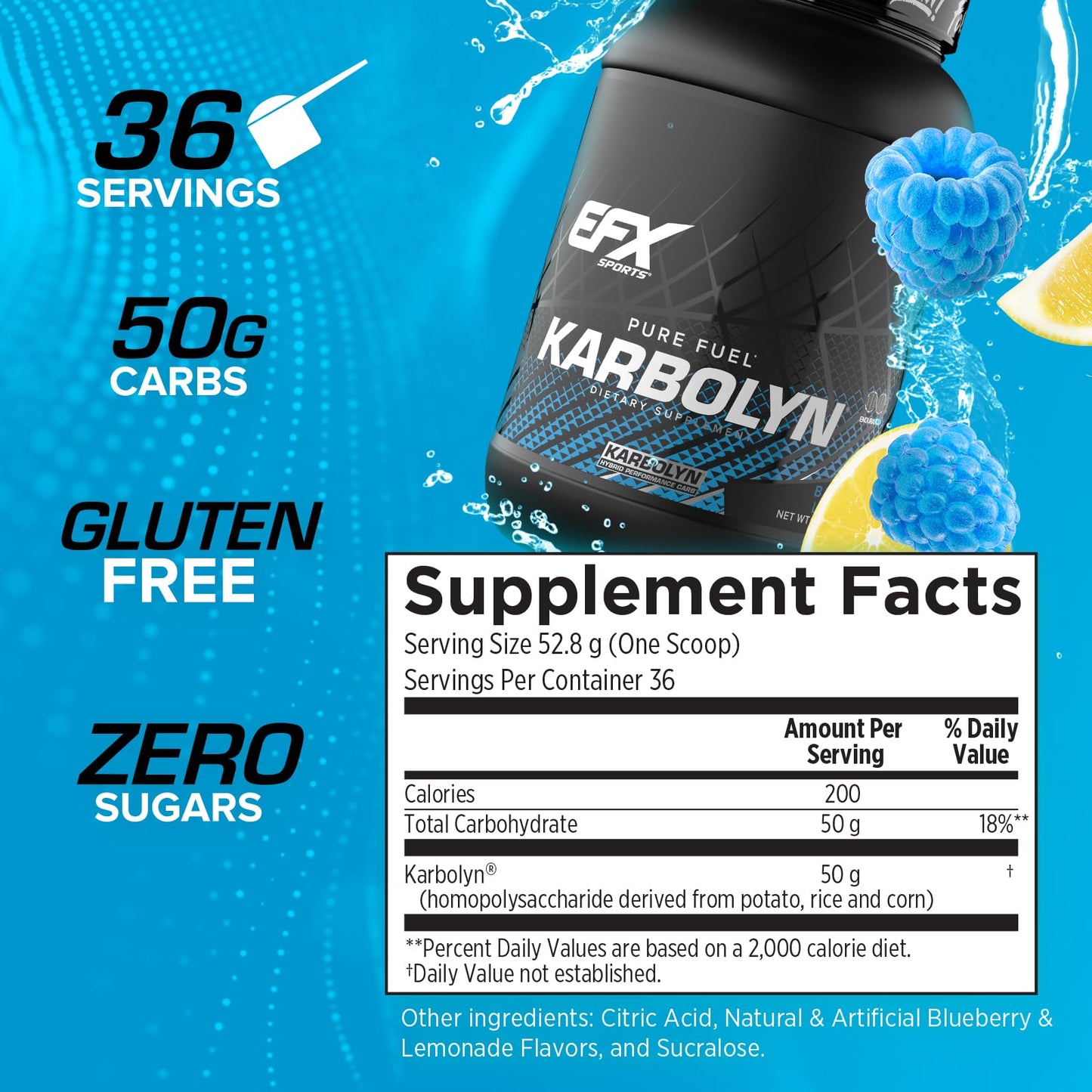 EFX Sports Karbolyn Fuel | Fast-Absorbing Carbohydrate Powder | Carb Load, Sustained Energy, Quick Recovery | Stimulant Free | 39 Servings (Neutral)