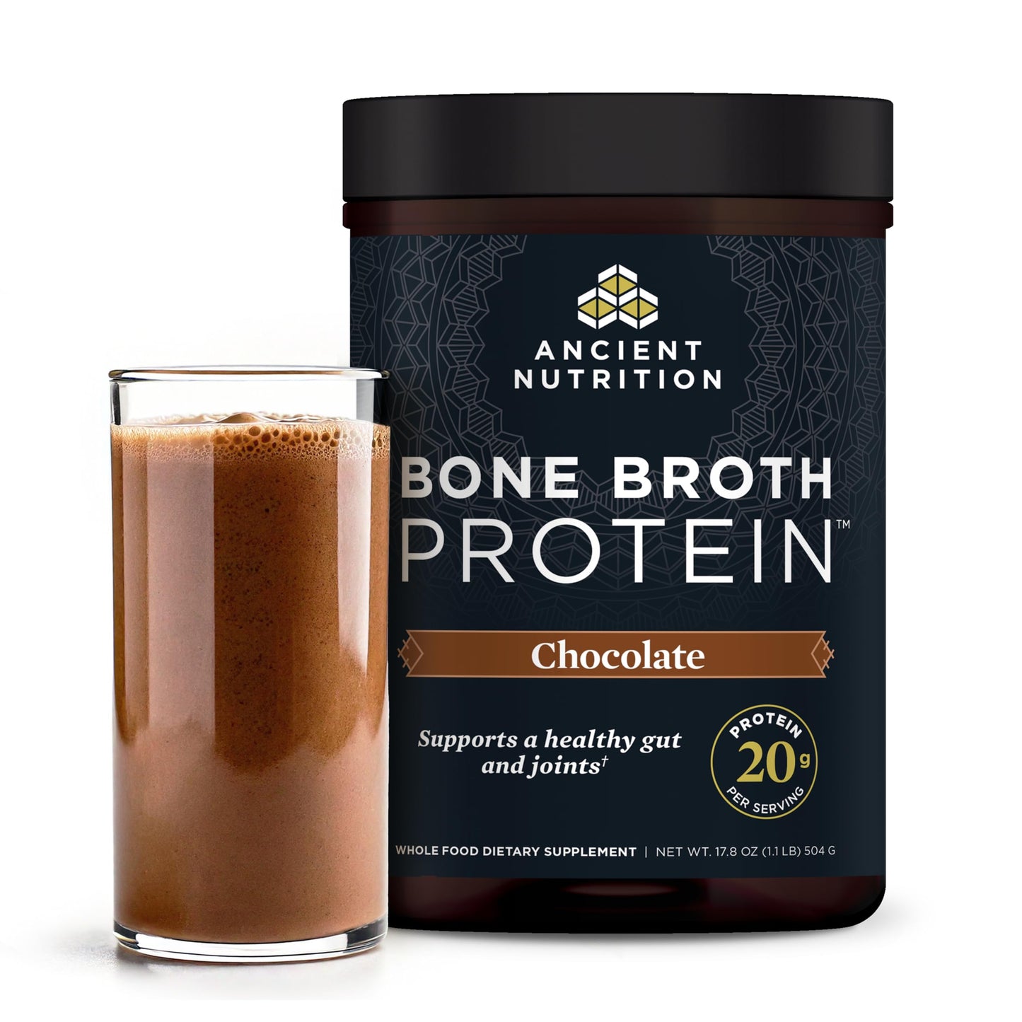 Ancient Nutrition Grass Fed, Cage Free, Bone Broth Protein Powder, 20g Protein, Hydrolyzed Collagen Peptides, Keto & Paleo Friendly, Supports Joint, Gut Health, Vanilla, 20 Servings