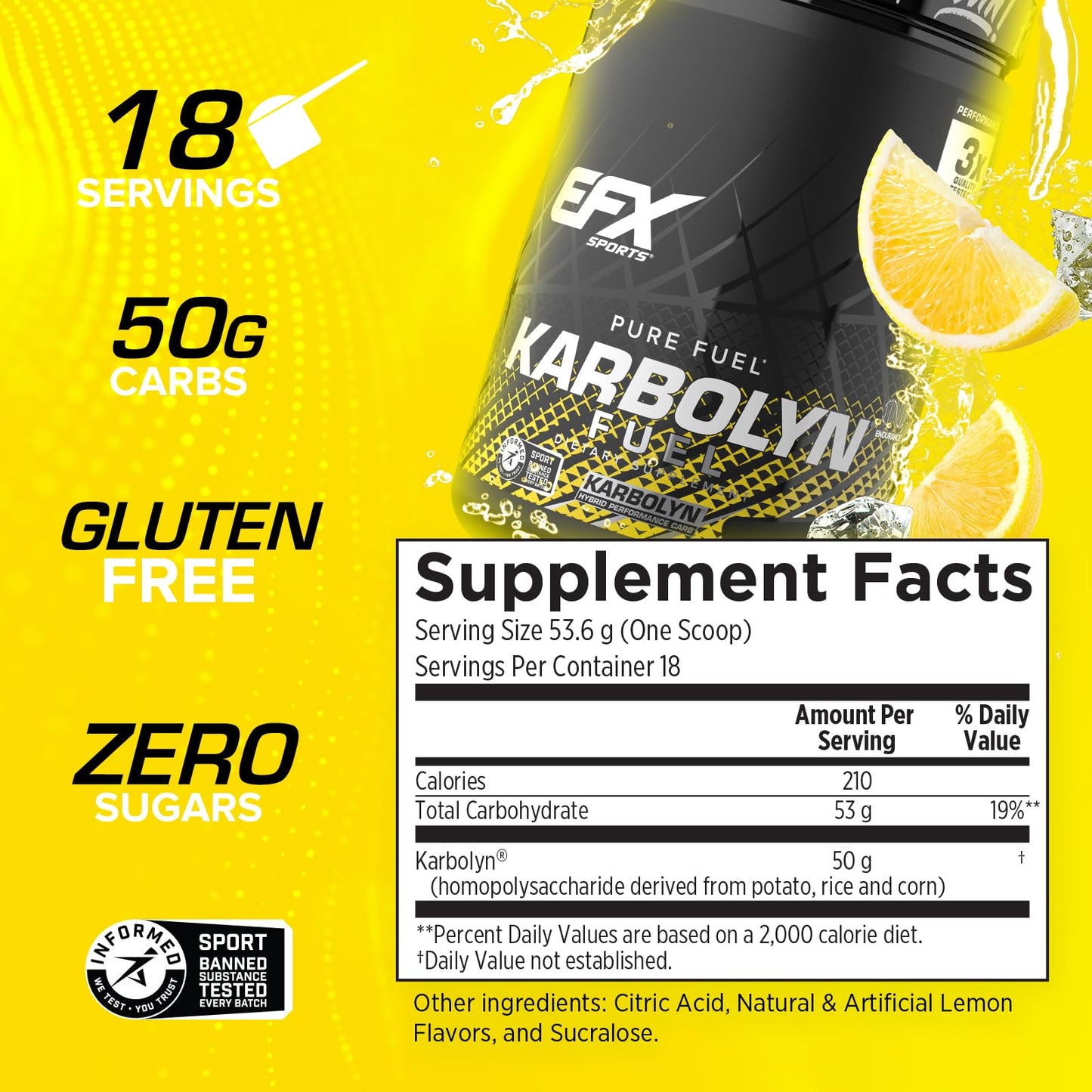 EFX Sports Karbolyn Fuel | Fast-Absorbing Carbohydrate Powder | Carb Load, Sustained Energy, Quick Recovery | Stimulant Free | 39 Servings (Neutral)