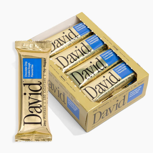 David Protein Bar Chocolate Chip Cookie Dough Pack of 12 Protein Bars | 28g o...