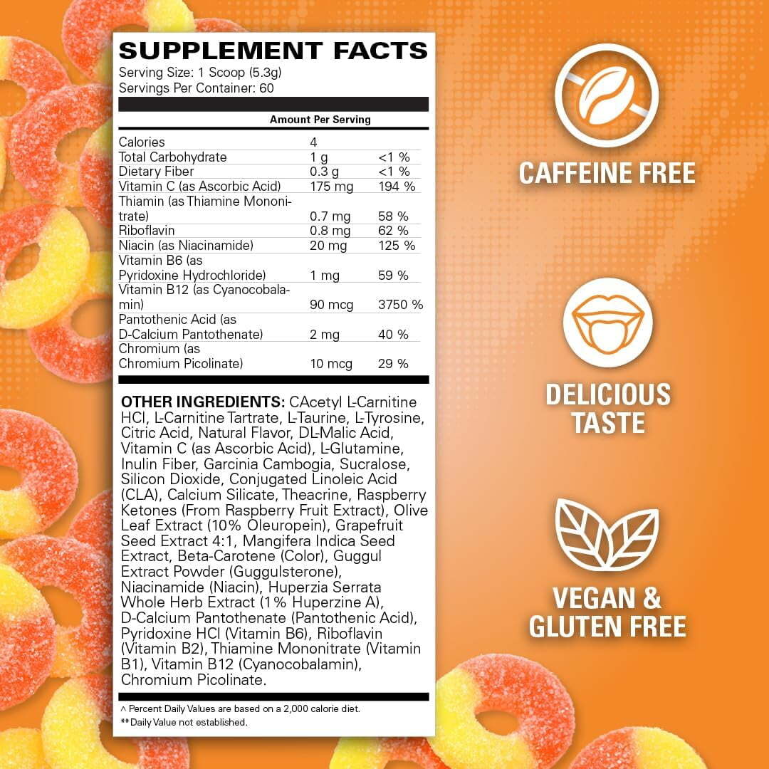 EHPlabs OxyShred Energy Booster, Pre-Workout, Mood Booster - Peach, 60 Servings