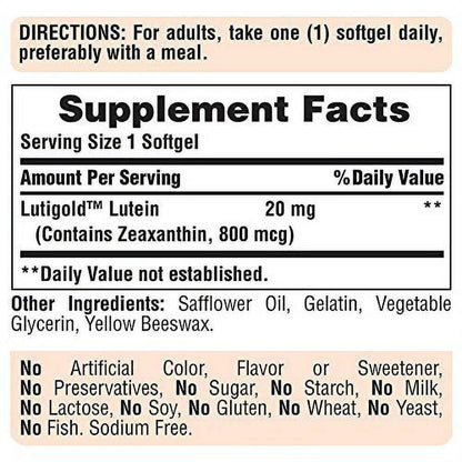 Puritan's Pride 20mg Lutein with Zeaxanthin-120 Softgels Exp:02/2025 - Pack of 2