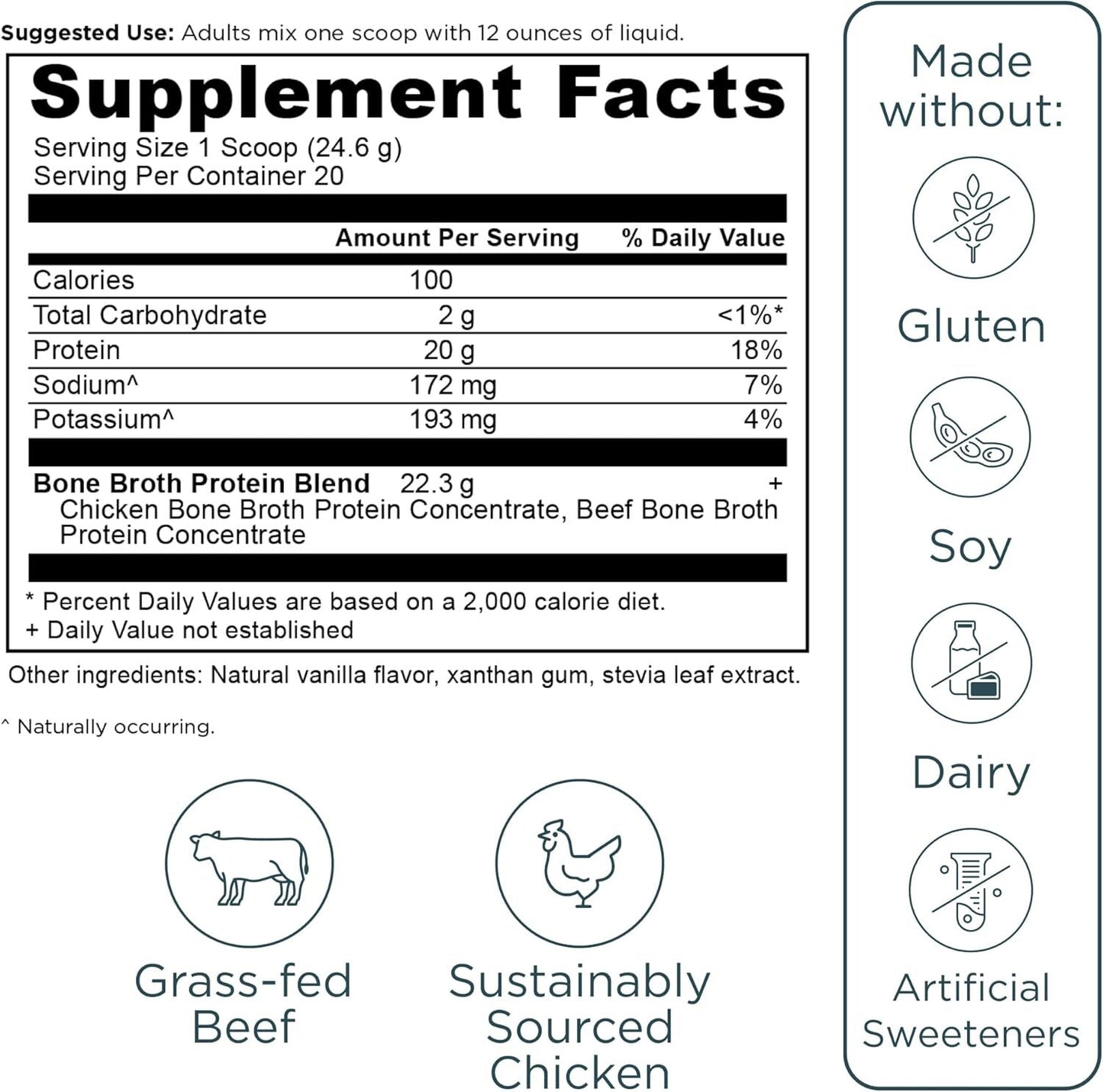 Ancient Nutrition Bone Broth Protein Powder Vanilla 17.4 Oz