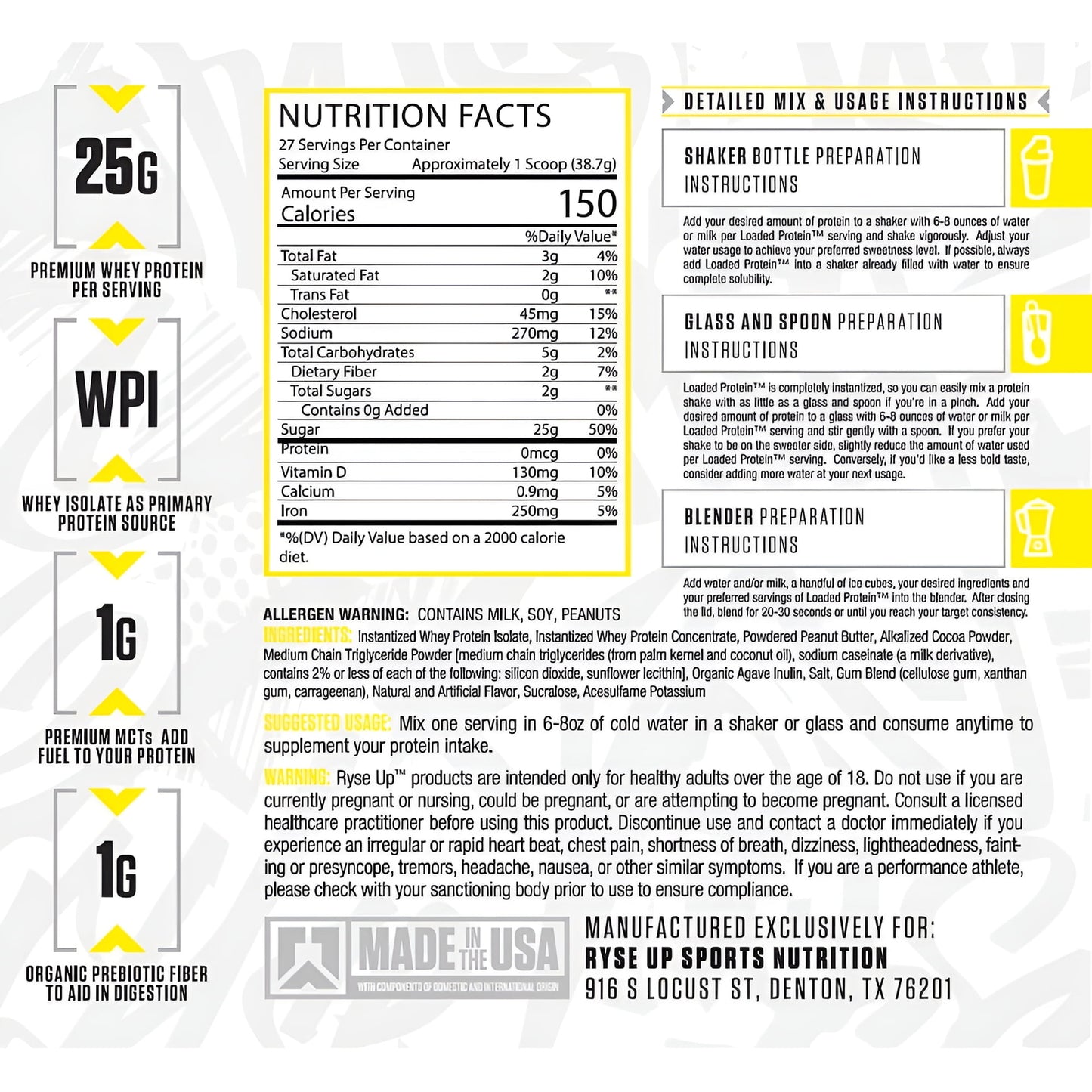 RYSE Loaded Premium Whey Protein Powder with MCTs - Peanut Butter Cup 2.3 lbs