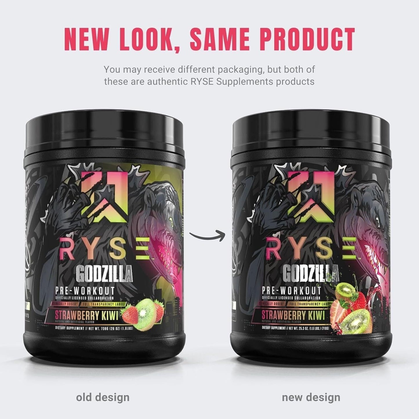 RYSE Godzilla Pre-Workout - Strawberry Kiwi (40 Servings) ( Pack of 2 )