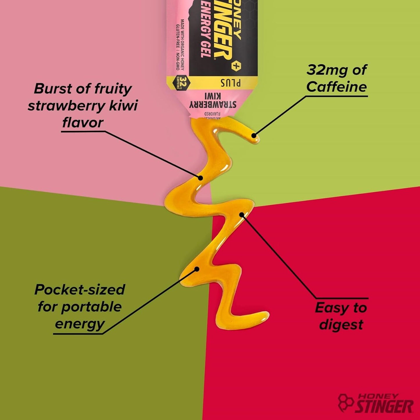 Honey Stinger Strawberry Kiwi Energy Gel.  Caffeinated & Gluten Free