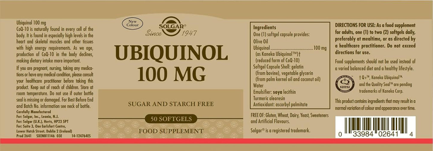 Solgar Ubiquinol 100 mg Reduced CoQ-10 50 Softgels