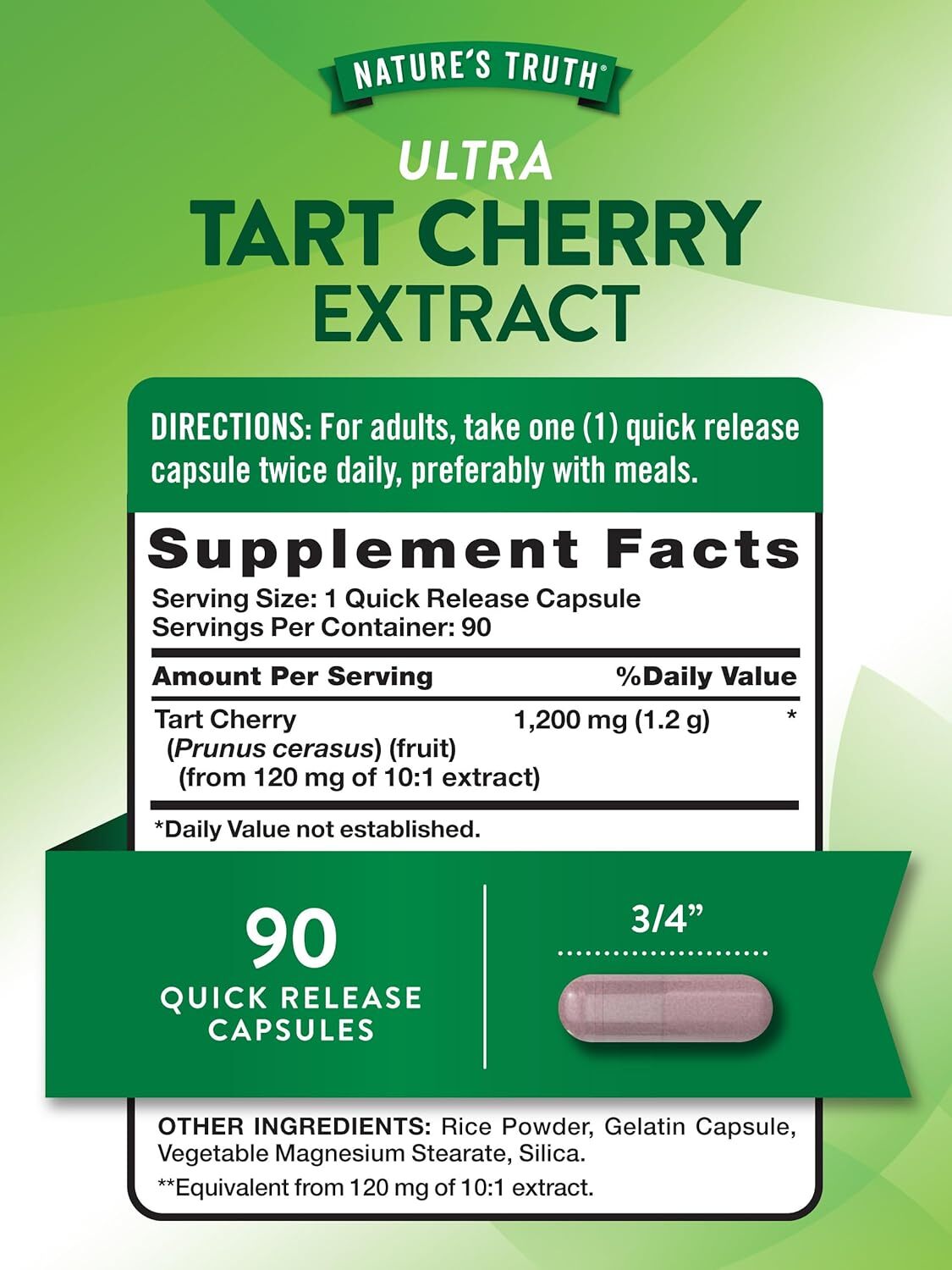 Nature's Truth Ultra Tart Cherry Extract Capsules 1200 mg 90 ea (Pack of 2)