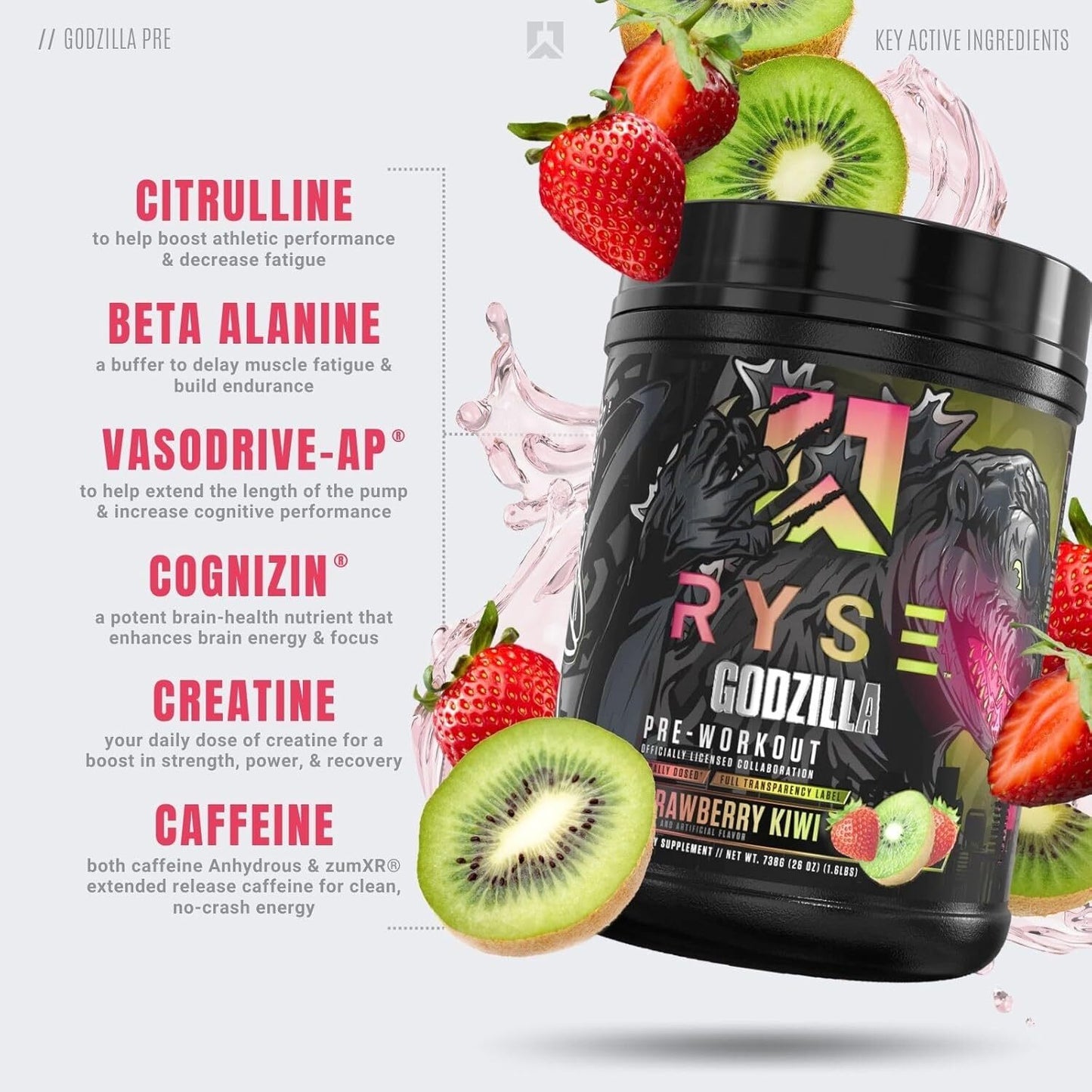 RYSE Godzilla Pre-Workout - Strawberry Kiwi (40 Servings) ( Pack of 2 )