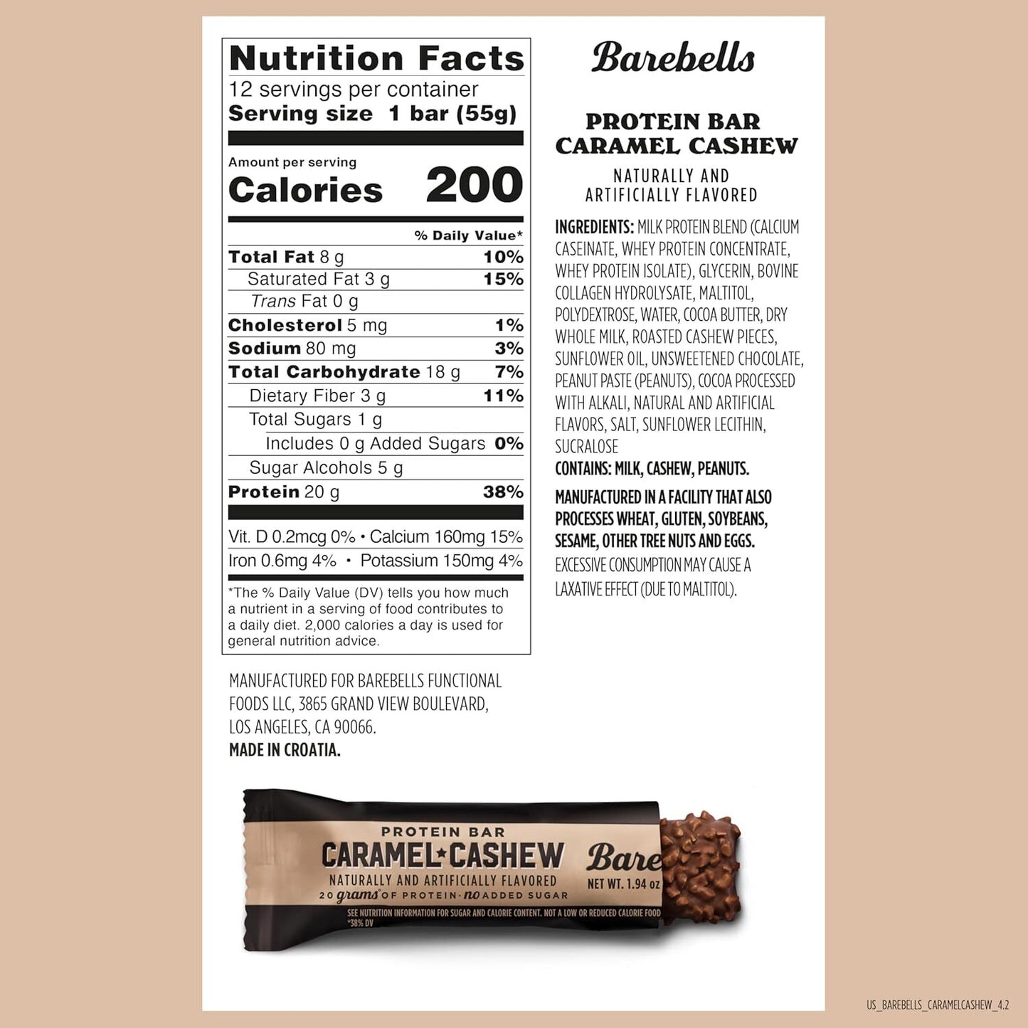 Barebells Caramel Cashew – 12 Bars, No Retail Box, Secure & Authentic