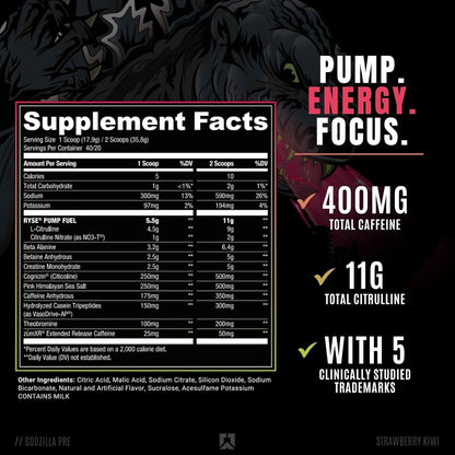 RYSE Godzilla Pre-Workout - Strawberry Kiwi (40 Servings)
