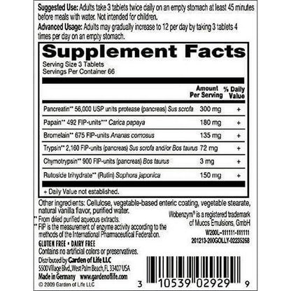 Garden of Life Wobenzym N 200 Tablets - Best Used By 01/2025