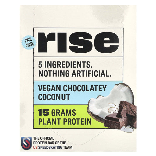 Rise Protein Bar, Vegan Chocolatey Coconut, 12 Bars, 2.1 oz (60 g) Each