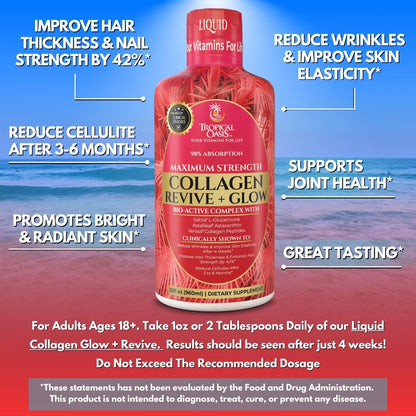 Tropical Oasis Liquid Collagen Glow, VERISOL 5000mg + Biotin, 32 Servings