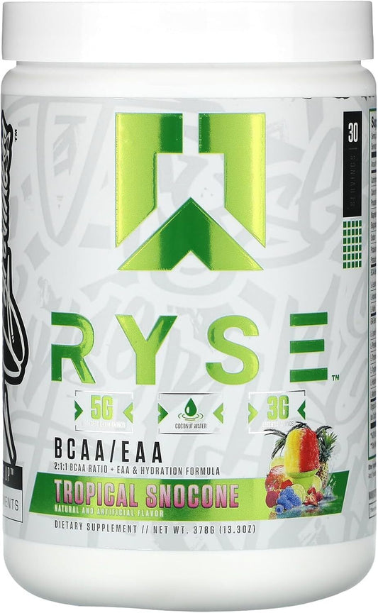 RYSE Up Supplements BCAA + EAA, 30 Servings, Tropical Snocone