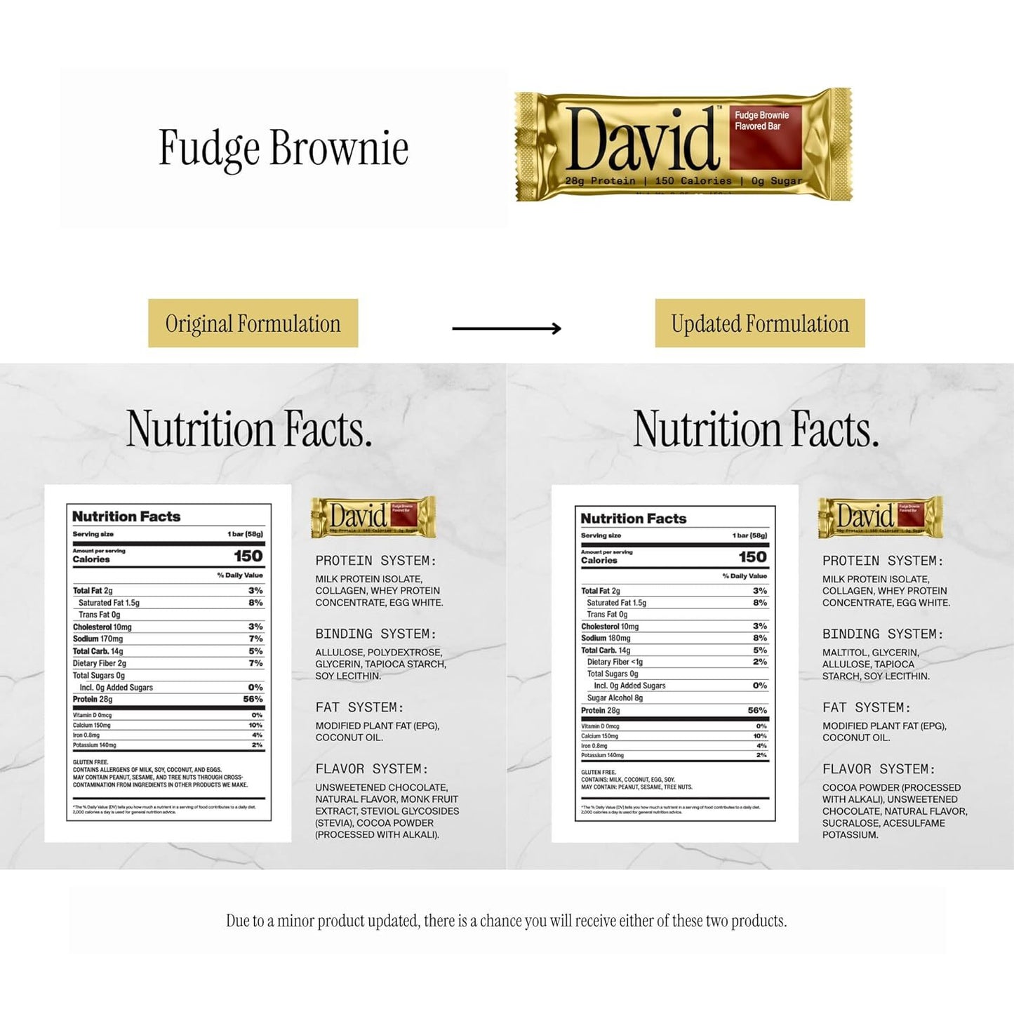 David Protein Bar, Fudge Brownie, Pack of 12 Protein Bars | 28g of Protein