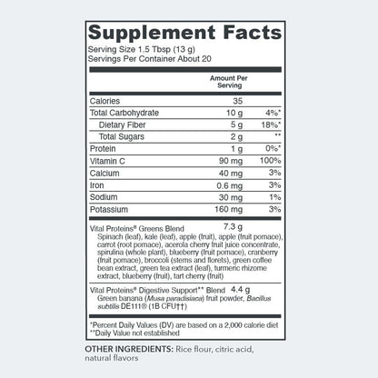 Vital Proteins Daily Greens Green Apple Flavor 9.3 OZ