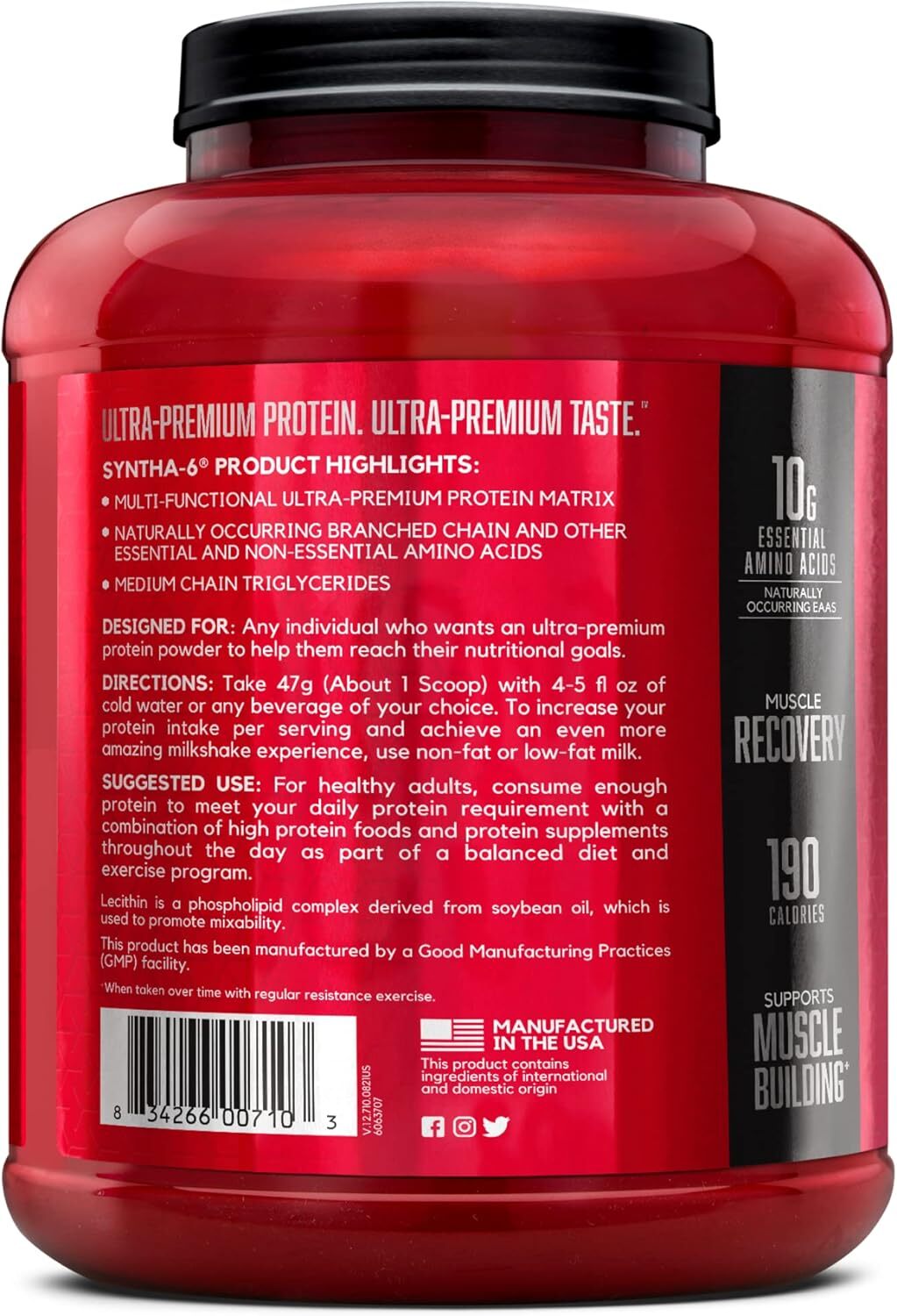 BSN Syntha-6 Protein 5LB Vanilla Ice Cream Protein Powder Long shelf life
