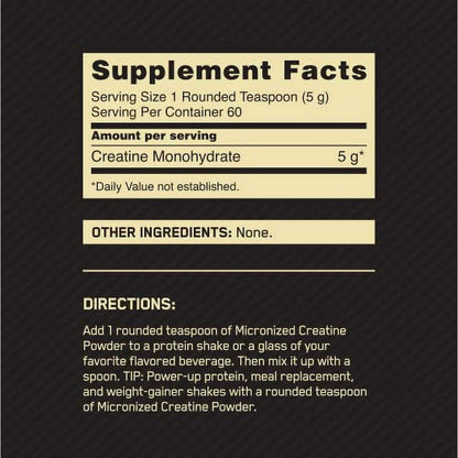Optimum Nutrition's Micronized Creatine Powder Unflavored Keto 60 Servings