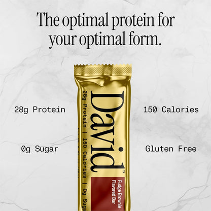 David Protein Bar, Fudge Brownie, Pack of 12 Protein Bars | 28g of Protein