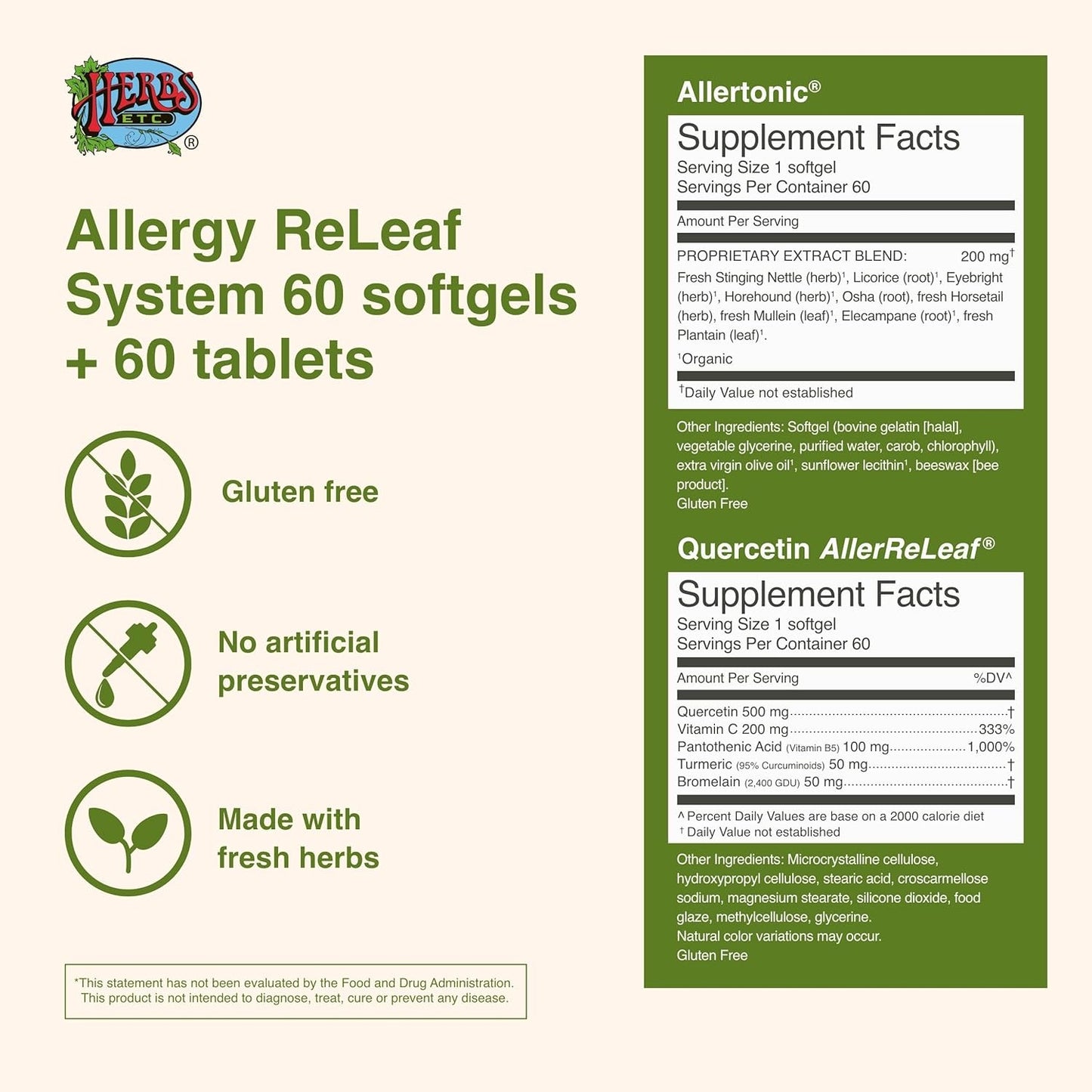 Herbs Etc Allergy ReLeaf System - 2 Bottles (Allertonic & Quercetin) 60+60