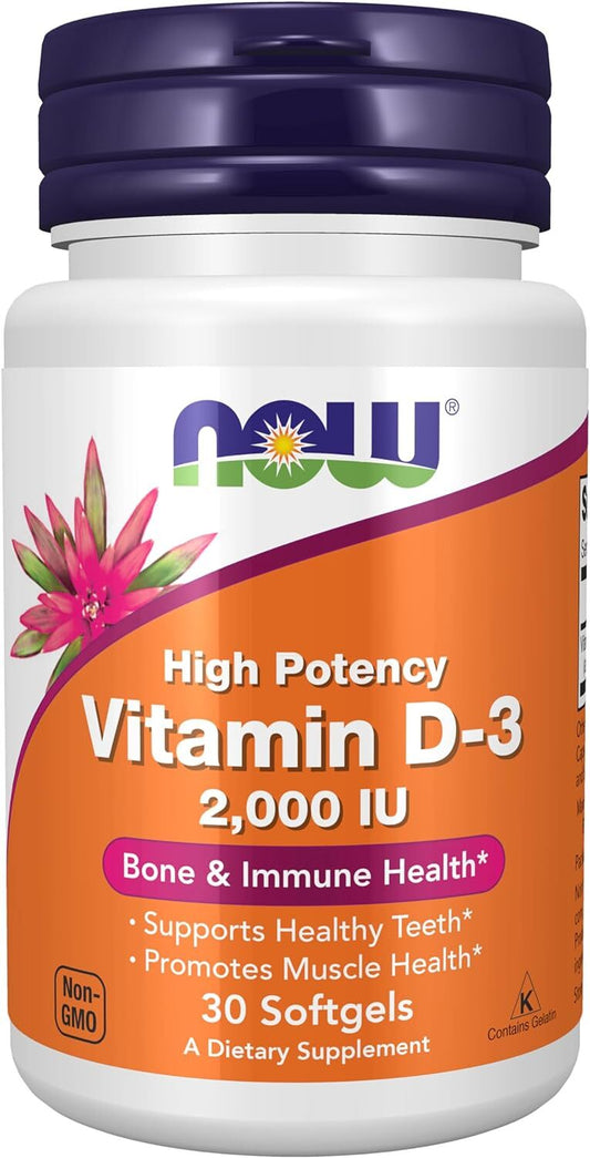NOW Supplements, Vitamin D-3 2,000 IU, Structural Support, 30 Softgel Pack of 4