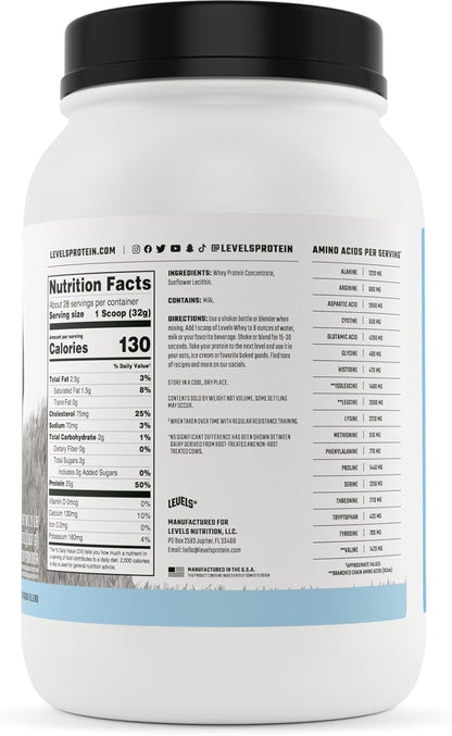 Levels Grass Fed Whey Protein, No Artificials, 25G of Protein, Unflavored, 2LB