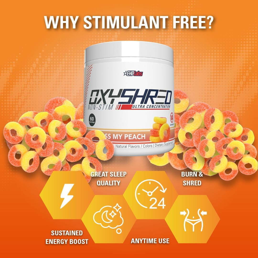 EHPlabs OxyShred Energy Booster, Pre-Workout, Mood Booster - Peach, 60 Servings